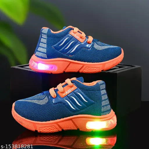 Blue and orange sneakers with illuminated soles