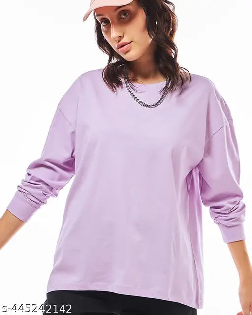 Purple oversized long sleeved casual t-shirt for women
