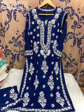 Chikankari embroidered rayon kurti and plazzo set, traditional Indian women's outfit with three-quarter sleeves