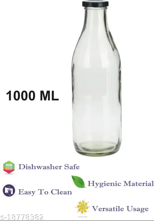Transparent clear glass 1000ml water/milk bottle with lid (RT1111), reusable and dishwasher safe, eco-friendly choice for beverages or storage