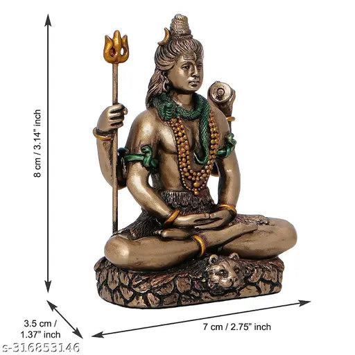 Handcrafted bronze Lord Shiva figurine, decorative showpiece suitable for car dashboards - Indian artisan-made, 3 inches tall (5.5 cm H x 9 cm W x 3 cm D)