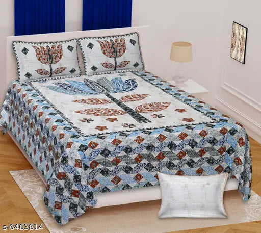 Pure cotton queen double bedsheets, 160 thread count, pack of 1, 2 pillow covers included