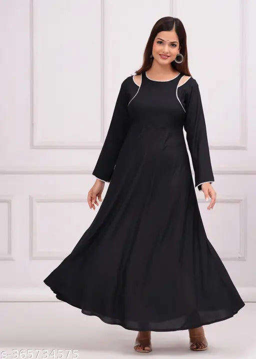 Viscose rayon women's anarkali, solid combo, three-quarter sleeves. Indian fashion wear on mannequin