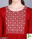 Red rayon embroidered yoke women's anarkali kurti