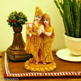 Golden Radha Krishna Jugal Jodi Poly Resin Idol, Indian temple showpiece gift for home decor