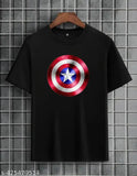 Black cotton blend round neck Captain America Marvel T-shirt, printed with the iconic Avengers character, ideal for casual wear, S/M/L/XL sizes available