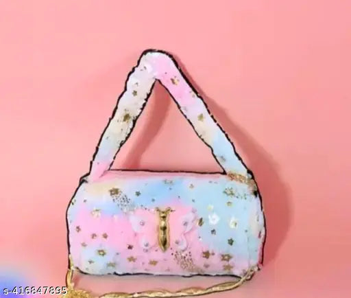 Pink, polka dot fabric bag. Small, shoulder strap bag with 12 card slots