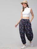 Printed net crepe harem pants, free size, Indian origin
