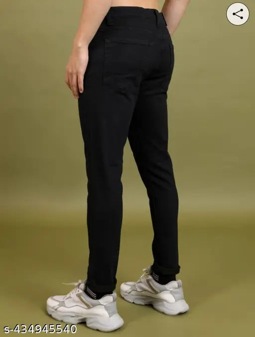Slim black cotton blend jeans for men, size 28/30/32/34 on display