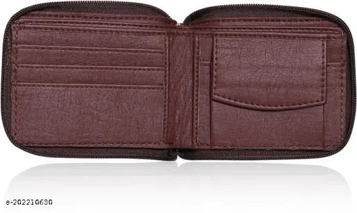 Denny black men casual brown round faux leather wallet, two compartments, solid pattern, free size