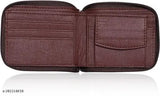 Denny black men casual brown round faux leather wallet, two compartments, solid pattern, free size