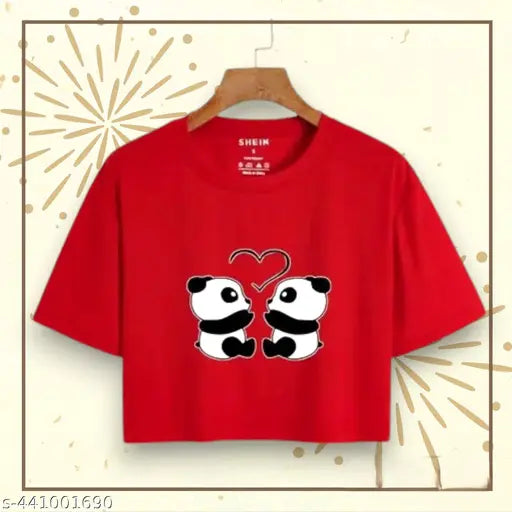 Comfy cotton net round neck crop top for girls, printed with stylish patterns, available in various sizes from 5-6 years to free size