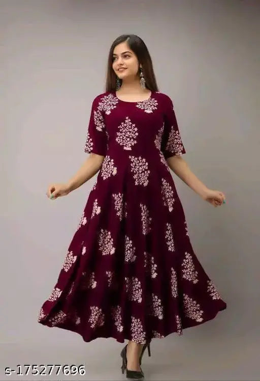 Maroon floral embroidered long skirt