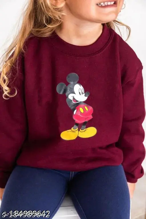 Unisex child cotton fleece Micky Mouse pattern sweatshirt in wine color, sizes 2-3 years to 7-8 years, perfect for a comfy and stylish fit
