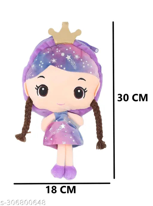 Anesha doll, crossbody purse for girls, Barbie shape, soft plush material, zipper closure, 412cm height x 18cm width x 5cm depth