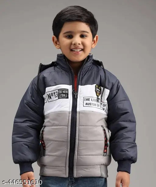 Boys' aqua blue nylon coat, zip closure, hood
