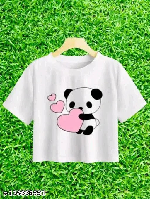 Delux Look cotton blend crop T-shirt with printed pattern, short sleeves in sizes S-XL. Made in India