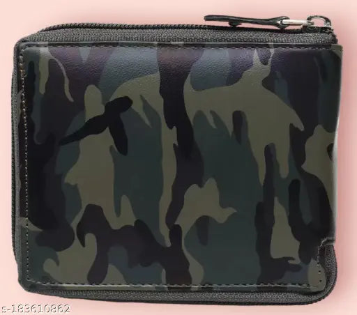 HRF STAR Army Faux Leather Wallet, Reguler Size, 4 Card Slots. Solid design, slim and lightweight for daily use. High-quality PU leather with a smooth texture. Timeless design for men. Made in India