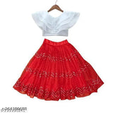 Embellished mirror work organza and net lehenga choli for fancy girls aged 2-8 years, Indian traditional wear on display