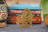 Gold oxidized metal Dancing Ganesha idol on Shree frame, 4x5 inch wall hanging statue for puja and home decor