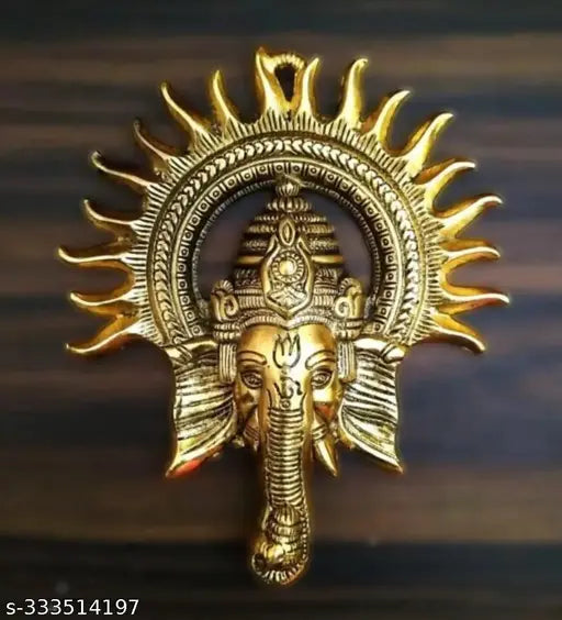 Metal Ganesha wall hanging, intricately detailed Indian Ganesh idol (23cm x 19cm x 23cm)