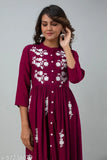 Embroidered rayon women's kurti by Janaknandini, three-quarter sleeves, various sizes available