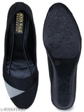Black synthetic ballerinas for women's everyday wear, closed back design, branded Indian footwear
