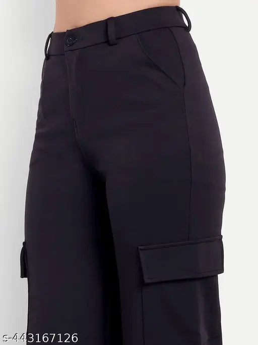 Cotton blend solid net trousers, retro style for women - Indian made