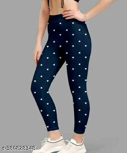 Women's heart printed cotton blend jeggings for casual wear, featuring vibrant designs