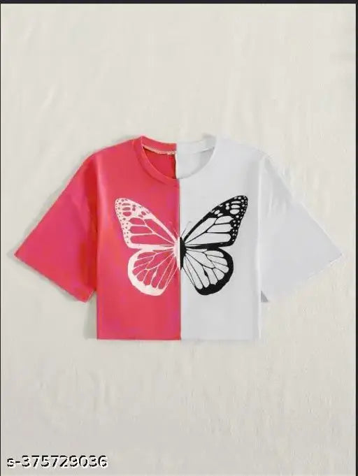 Two shade butterfly crop top, summer style in 100% cotton for girls and women