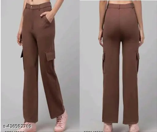 Brown cotton cargo pants, women's