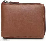 PU Classic world zip Style Regular wallet for men - Solid brown bi-fold wallet with 2 compartments and coin pocket