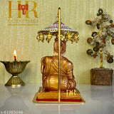 Copper and brass statue of Shivaji Maharaj under an umbrella, decorative home item, idol for worship