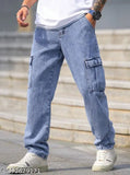 Ice blue denim jeans with side pockets