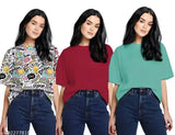 Pav trending oversized tshirt women combo of 3. Red, navy, mustard yellow