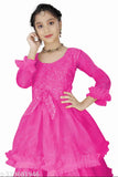 Fine net long sleeve kids gown, solid pattern, exquisite craftsmanship, India origin, 5-6 years size