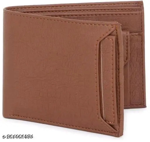 Tan artificial leather wallet for men - regular size (10 card slots), solid pattern design, perfect blend of style and sophistication