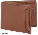 Tan artificial leather wallet for men - regular size (10 card slots), solid pattern design, perfect blend of style and sophistication