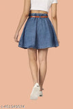 Dark blue denim mini skirt with belt for women & girls, stylish denim short skirt with two side pockets