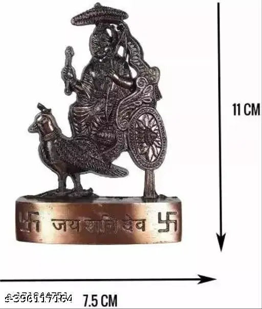 Metal DVM Jai Shani Dev Idol Statue, decorative handicraft from India, dimensions: 4.5cm x 11cm x 1.5cm