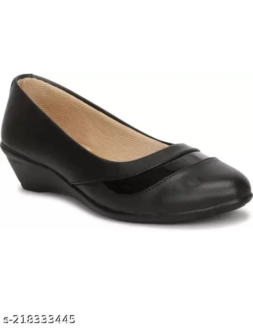 Black synthetic leather ballerinas for women - stylish bellies shoes with slip-on design, suitable for various outfits and weather conditions