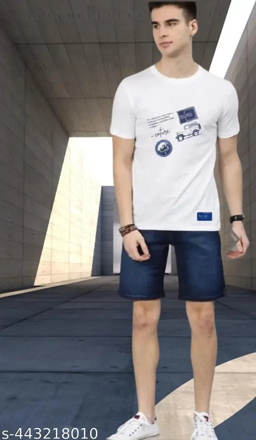 Premium round cotton-blend T-shirt, white with excellent finishing and print design, great for casual wear