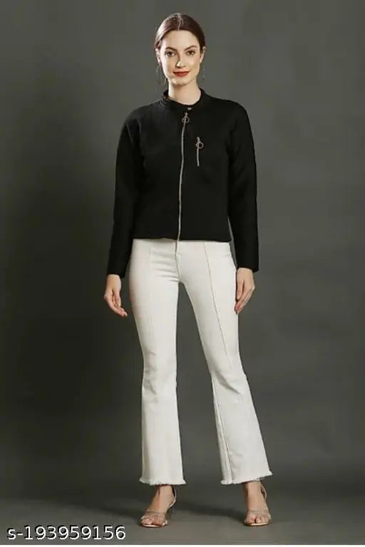 Fleece women's and girls winter jacket in solid color, cozy for cold weather, XS (34in bust, 18in length), India-made