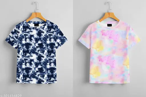 Indian polyester women's combo t-shirt, printed net design suitable for regular or oversized looks