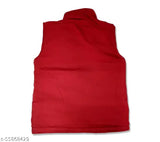 Red woolen reversible print jacket, zip closure, sleeveless, hoodie for boys