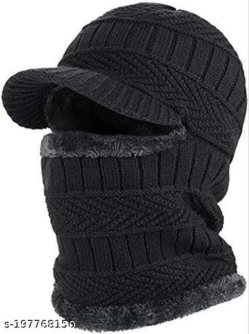 Woolen winter beanie, universal size, cycling/ski mask - Samriya knitted cap in solid pattern, multicolor