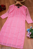 Pink Georgette Chikankari Sequin Work Kurti, embellished ethnic wear for women and girls