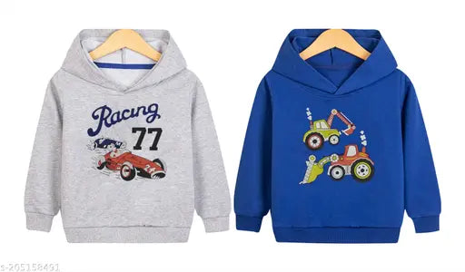 KEESOR Unisex Chest Printed Sweatshirt | Boys Cotton Hooded Sweatshirt | Kids Printed Sweatshirt w Hood