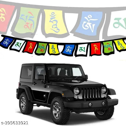 Tibetan prayer flag sticker, adhesive for car or bike, dual side print, 60 cm x 5 cm, waterproof, removable, India origin