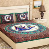 Cotton Jaipuri floral flat sheets set, MultiBed65 double queen with 2 pillow covers, ideal for summer. Made in India